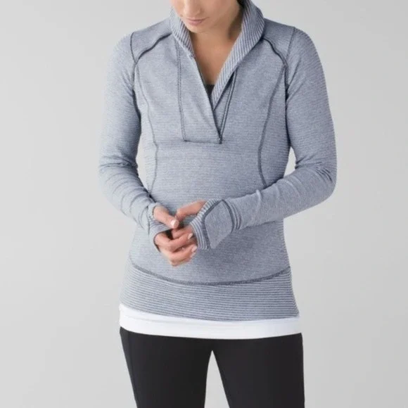 Lululemon Think Fast Pullover Mini Check Pique White Heathered Slate Size 6 - Picture 1 of 7